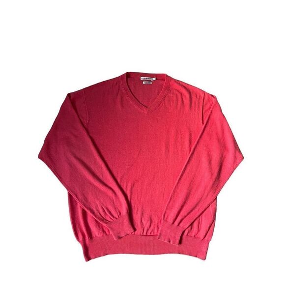 Peter Millar Coral Red V-neck Pullover size L Cotton Cashmere Blend - Picture 1 of 9